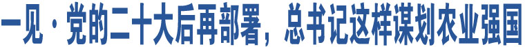 一見·黨的二十大后再部署，總書記這樣謀劃農(nóng)業(yè)強國