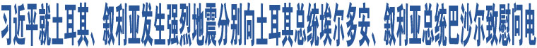 習(xí)近平就土耳其、敘利亞發(fā)生強(qiáng)烈地震分別向土耳其總統(tǒng)埃爾多安、敘利亞總統(tǒng)巴沙爾致慰問電