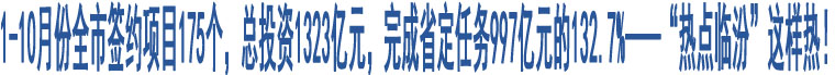 1-10月份全市簽約項目175個，總投資1323億元，完成省定任務(wù)997億元的132.7%——“熱點臨汾”這樣熱！